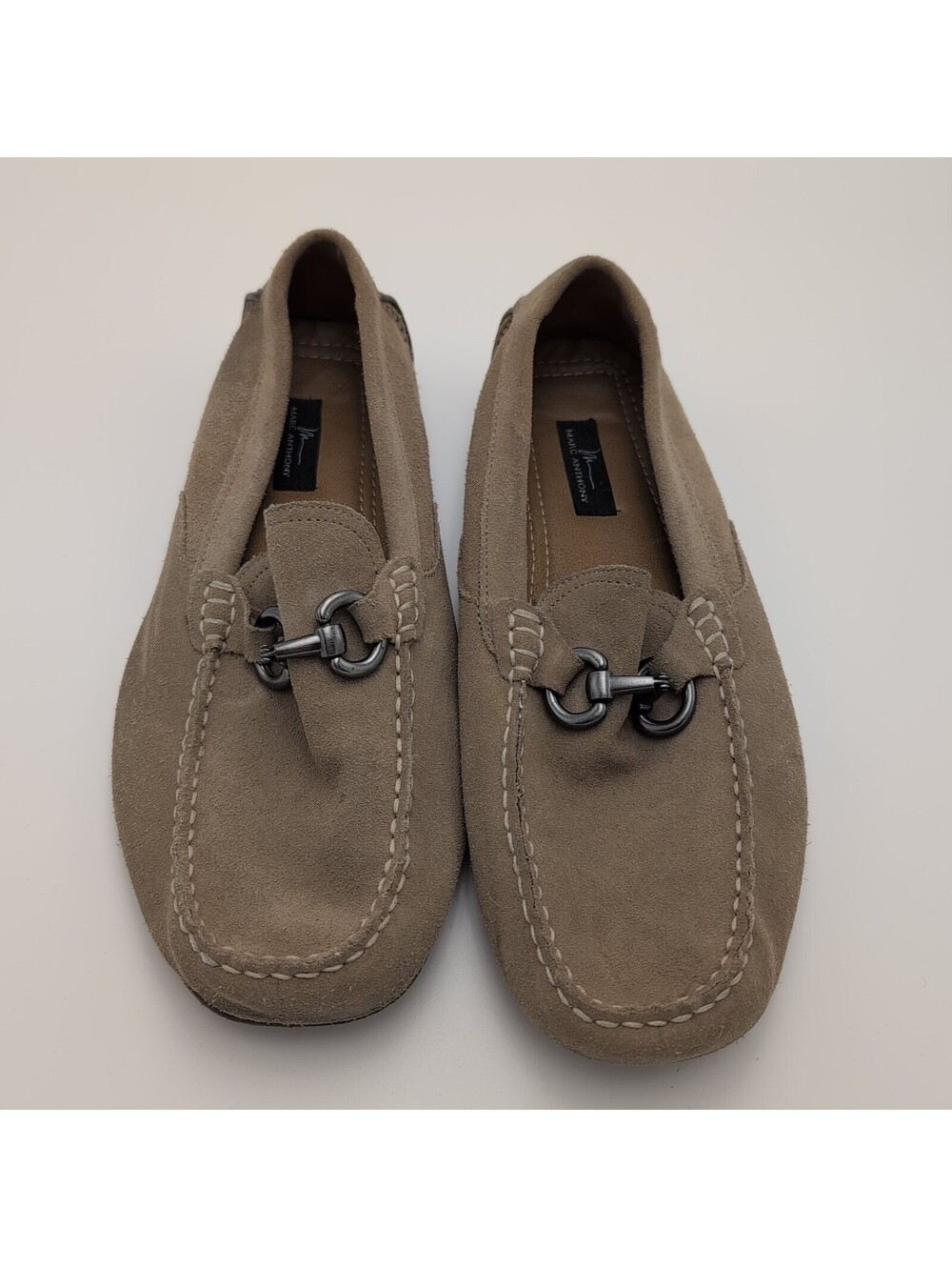 Marc Anthony Mens 11 M Taupe Suede Leather Driving Loafers Horsebit Shoes
